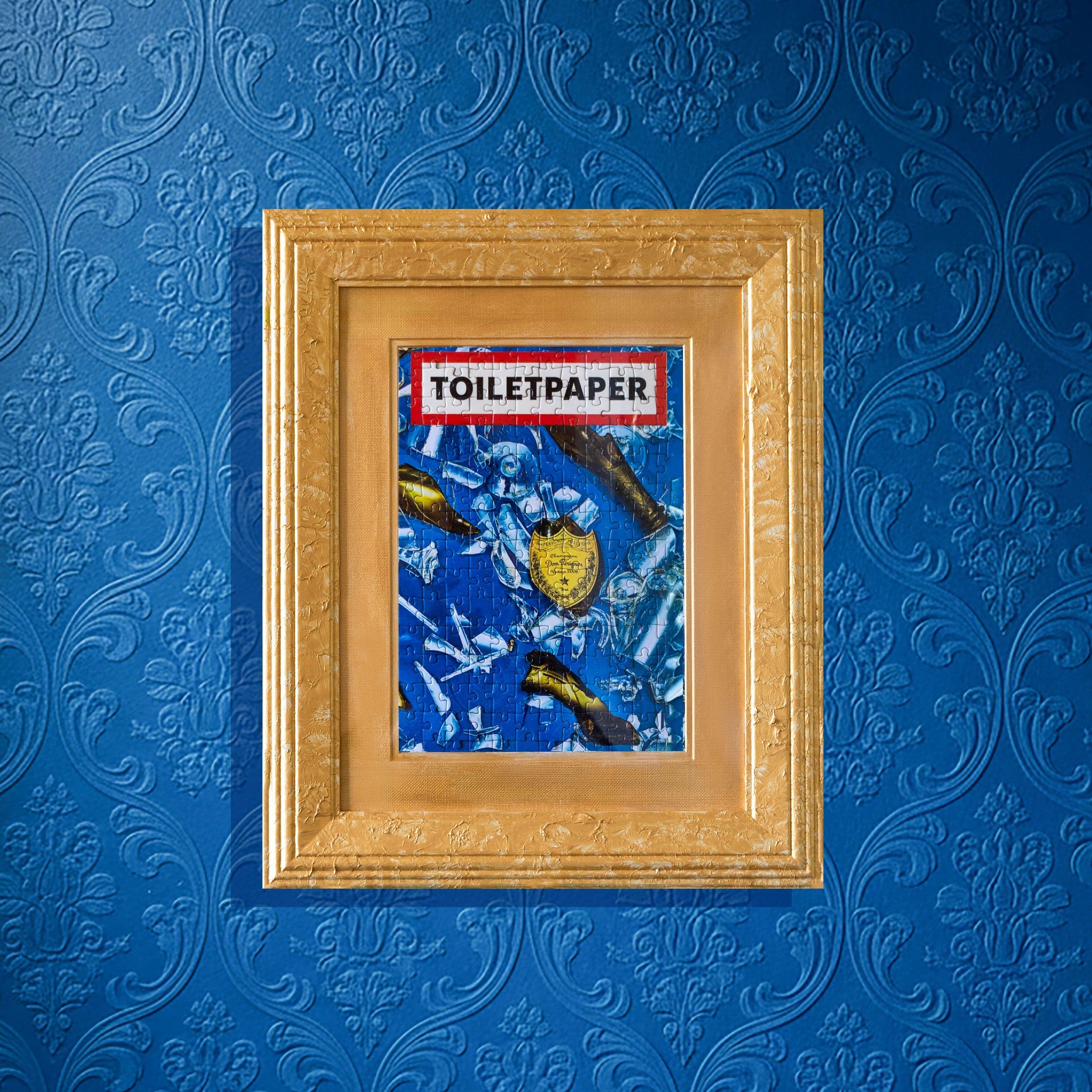 Maurizio cattelan and Pierpaolo Ferrari, produced in collaboration with Dom Pérignon, featuring surreal, provocative imagery that reinterprets the champagne brands luxury image. Limited edition.