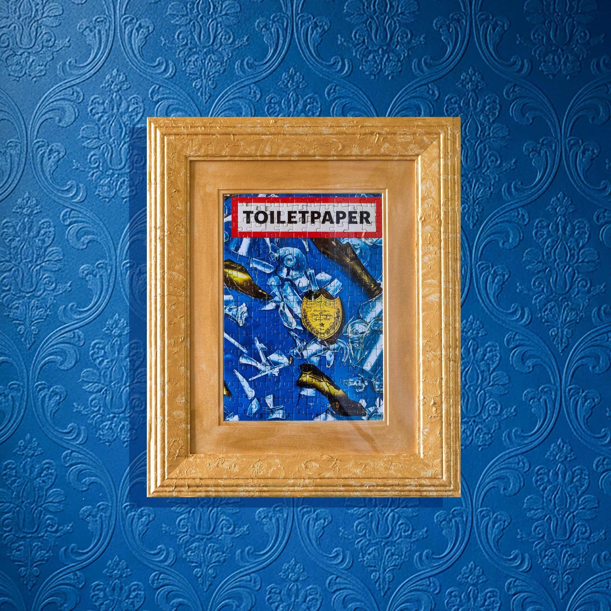 Maurizio cattelan and Pierpaolo Ferrari, produced in collaboration with Dom Pérignon, featuring surreal, provocative imagery that reinterprets the champagne brands luxury image. Limited edition.